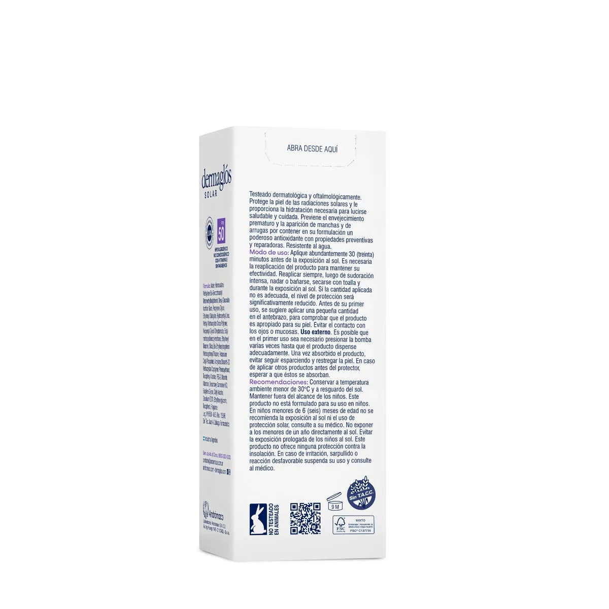 PROTECTOR SOLAR FACIAL SIN TONO FPS 50 - EFECTO SECO - 50g