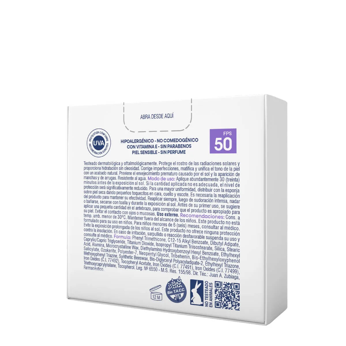 PROTECTOR SOLAR FACIAL CREMA COMPACTA FPS 50 CON COLOR - TONO 2