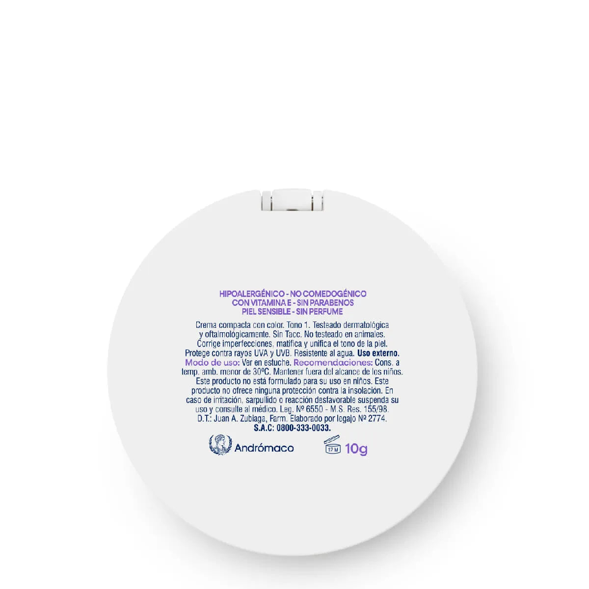 PROTECTOR SOLAR FACIAL CREMA COMPACTA FPS 50 CON COLOR - TONO 1