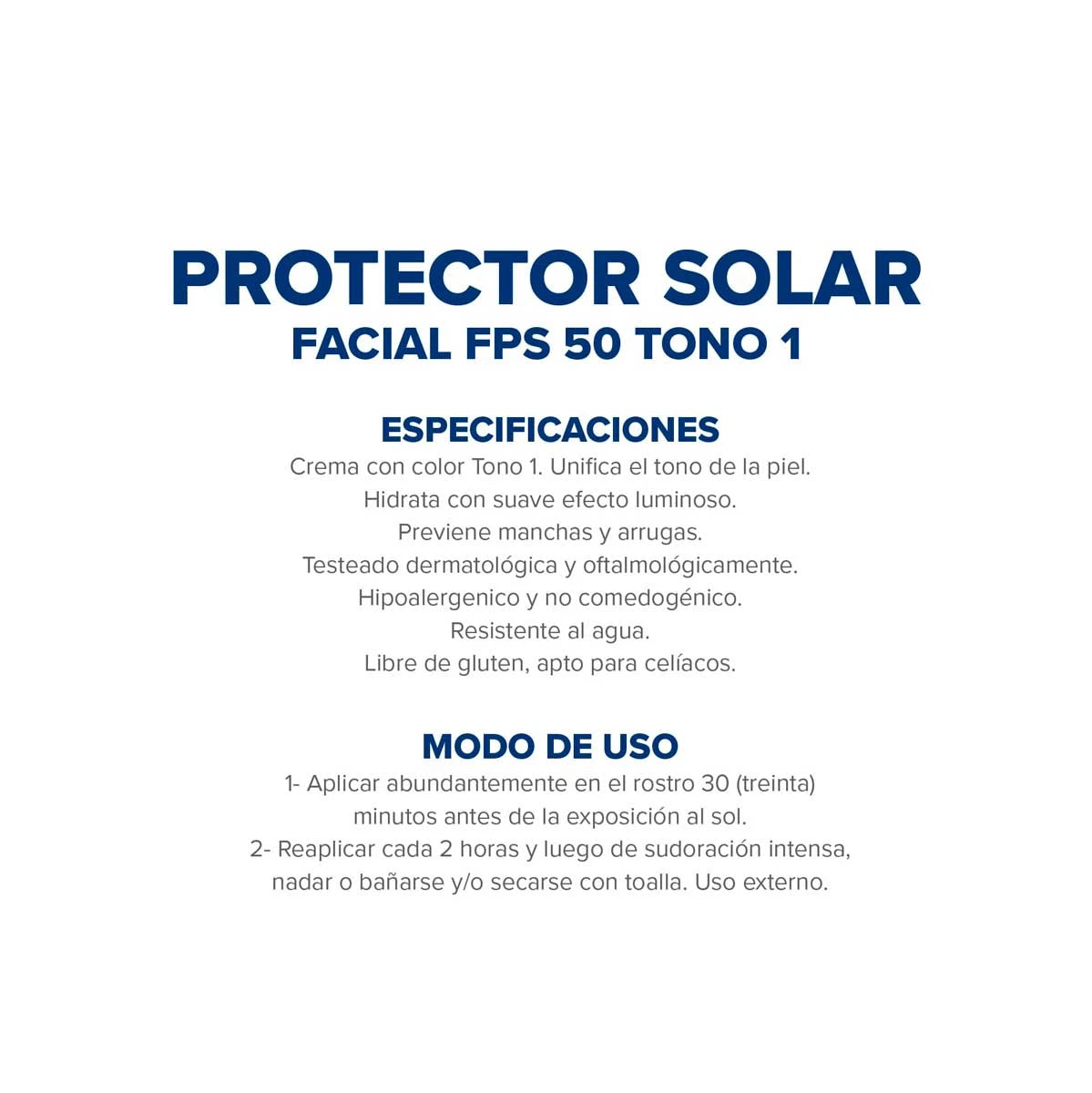 PROTECTOR SOLAR FACIAL CON TONO CLARO FPS 50 - 50g