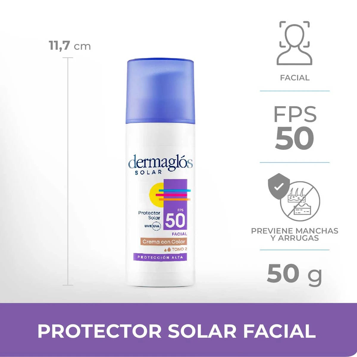 PROTECTOR SOLAR FACIAL CON TONO MEDIO FPS 50 - 50g