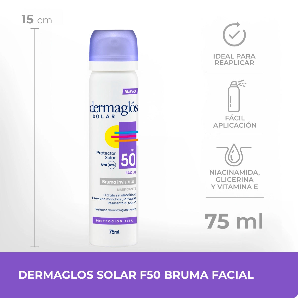 Protector Solar Dermaglós Facial FPS 50 Bruma Spray